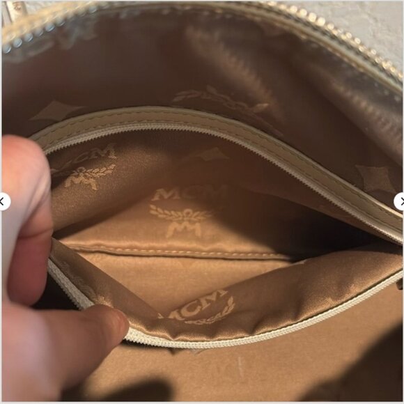 MCM Visetos Beige Leather Satchel Tote Handbag Purse Includes COA Vintage Logo - Picture 8 of 12